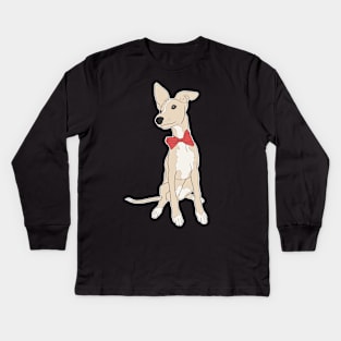 Cute fawn Italian Greyhound with bright pink bow Kids Long Sleeve T-Shirt